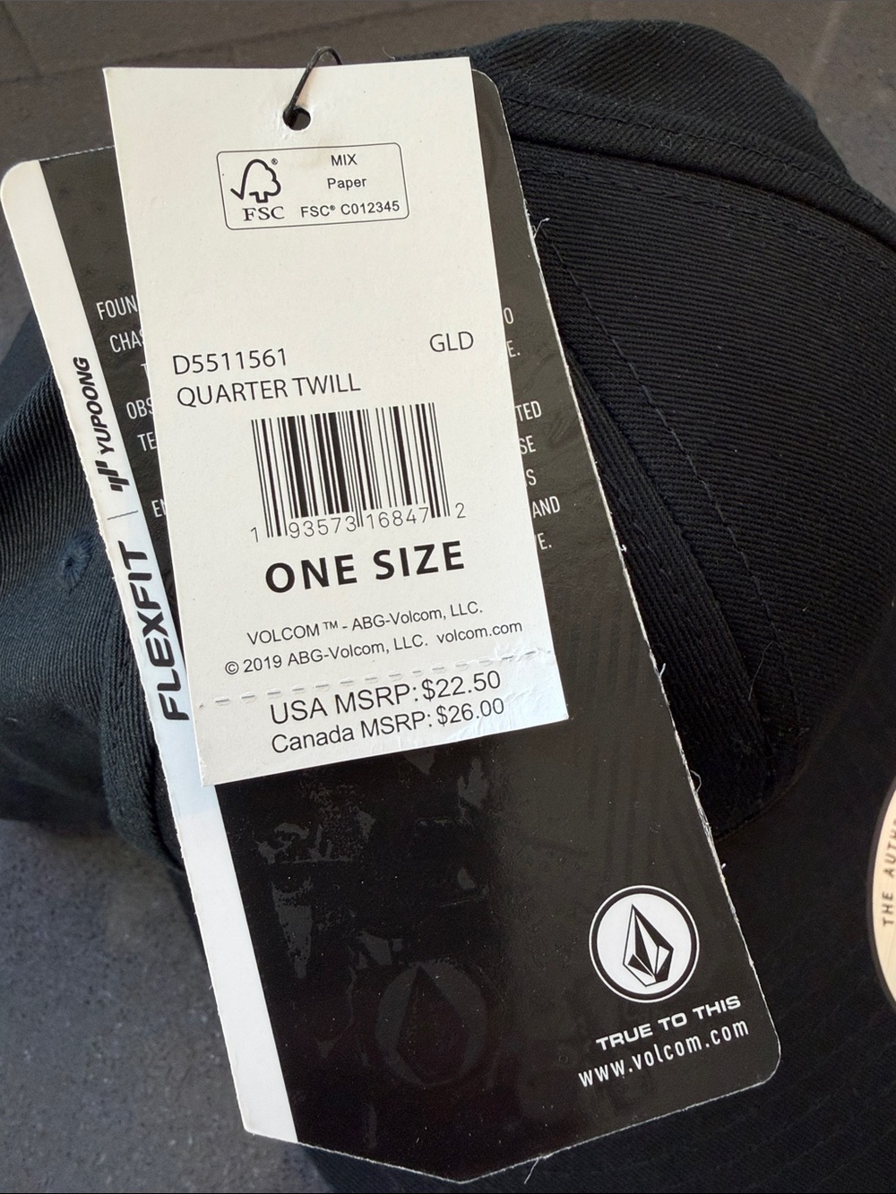 Volcom Black Snapback Hat with Yellow Logo Patch - Picture 4 of 4